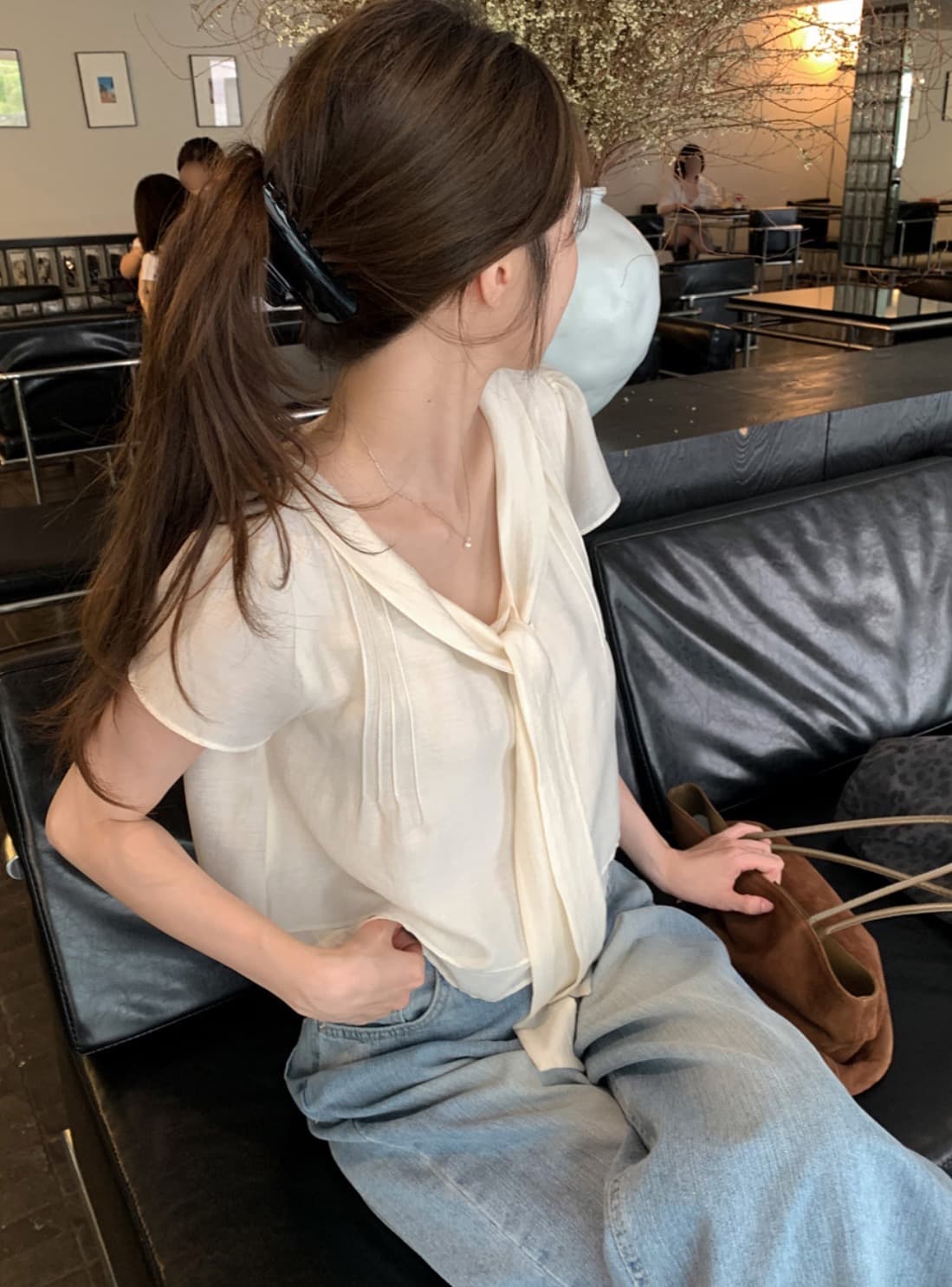 한국 chic 여름 새로운 ins 리본 품격 다용도 반팔 셔츠 상세 이미지 5