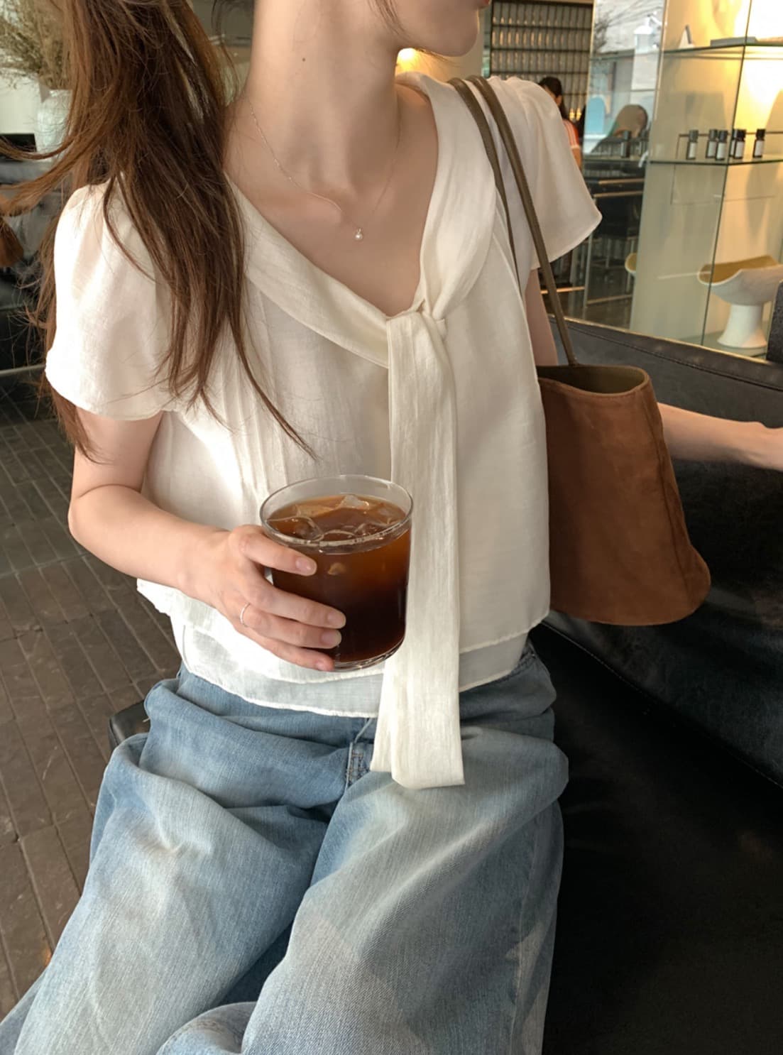 한국 chic 여름 새로운 ins 리본 품격 다용도 반팔 셔츠 상세 이미지 6
