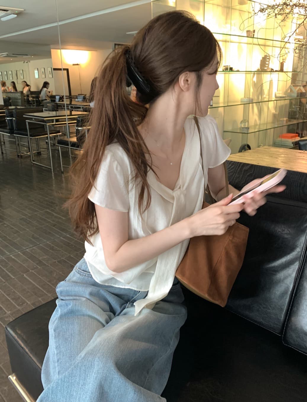 한국 chic 여름 새로운 ins 리본 품격 다용도 반팔 셔츠 상세 이미지 12