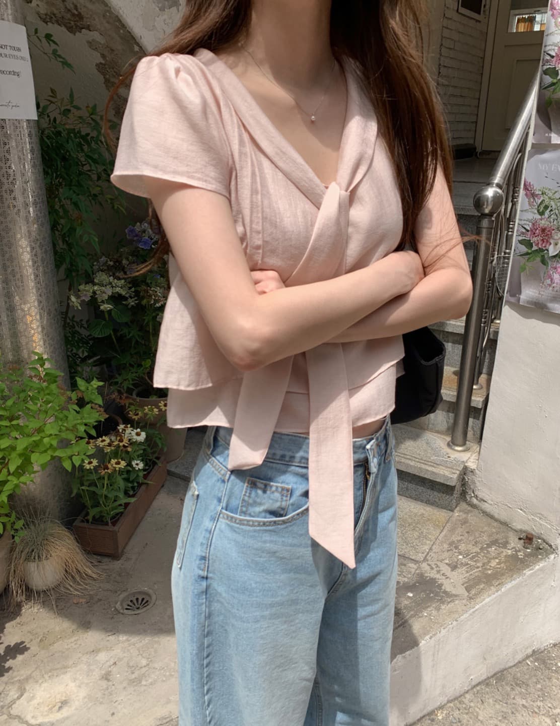 한국 chic 여름 새로운 ins 리본 품격 다용도 반팔 셔츠 상세 이미지 28