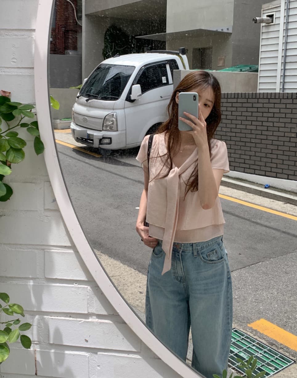 한국 chic 여름 새로운 ins 리본 품격 다용도 반팔 셔츠 상세 이미지 31