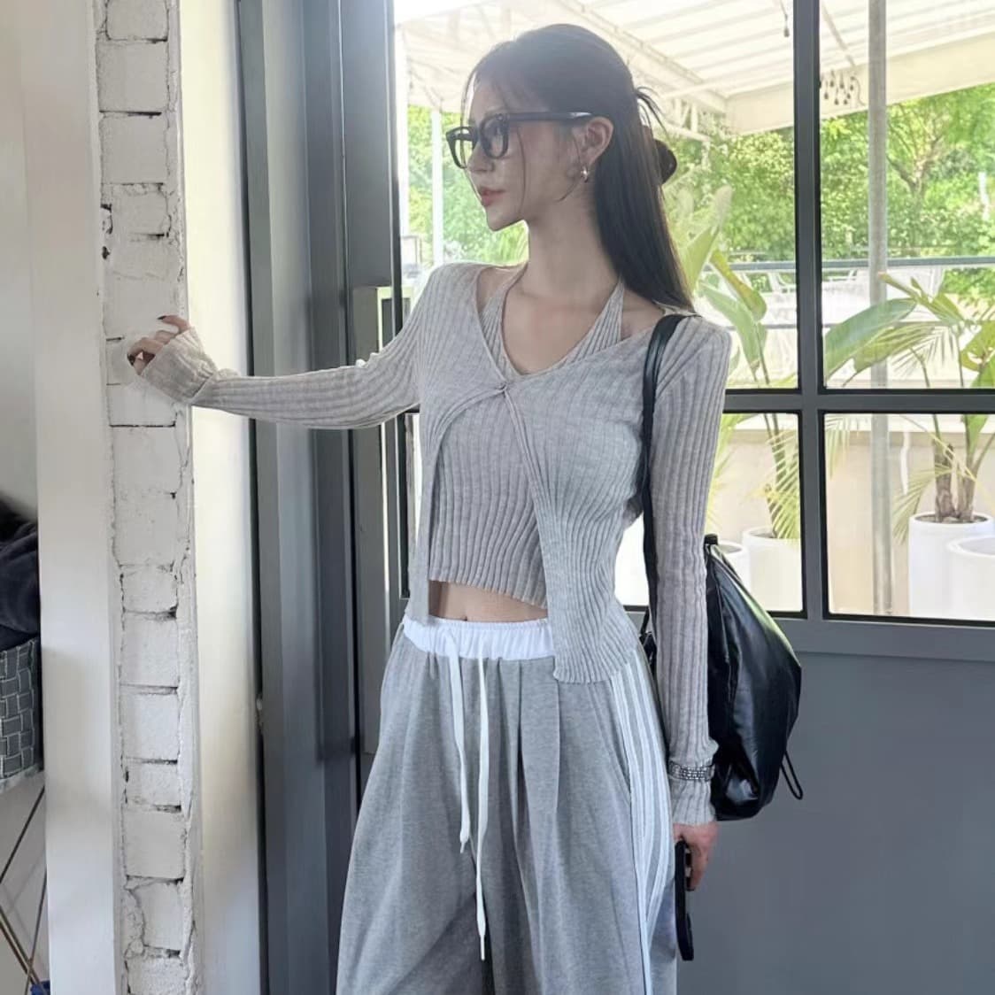 있음 선적 사이즈 업데이트 한국 chic 새로운 V 칼라 행침 목 조끼 니트 오픈 가디건 페이크 레이어드 수리 이미지 3