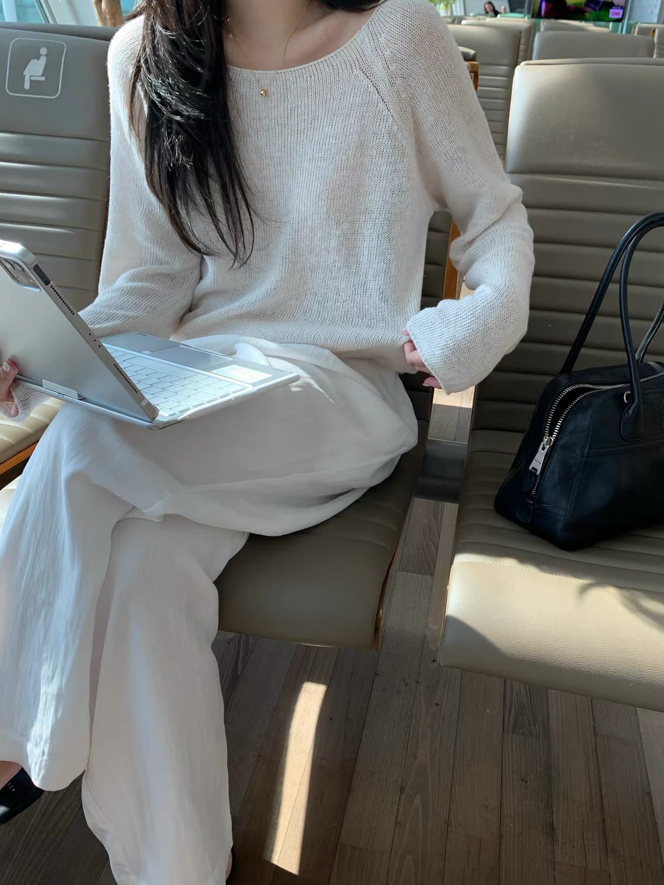 있음 선적 한국 chic 이른 가을 새로운 ins 고급 센스 미니멀리즘 느슨함 긴팔 니트 스웨터 상세 이미지 22