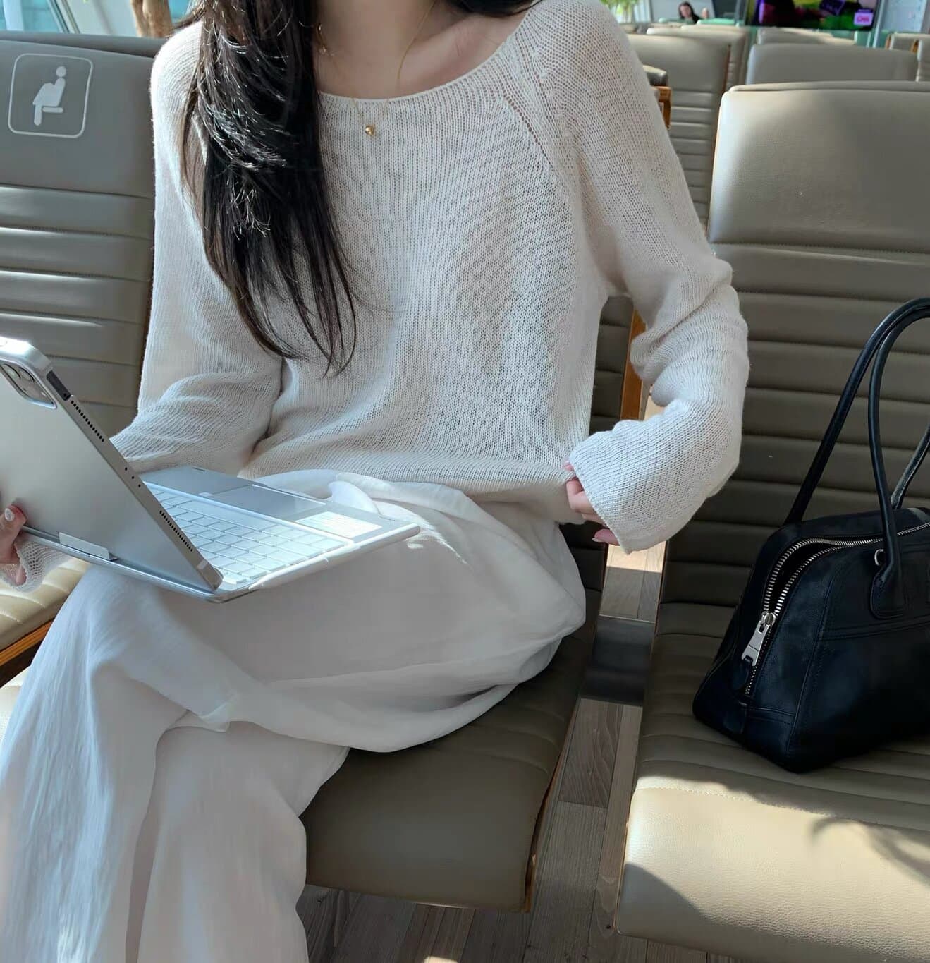 있음 선적 한국 chic 이른 가을 새로운 ins 고급 센스 미니멀리즘 느슨함 긴팔 니트 스웨터 상세 이미지 23
