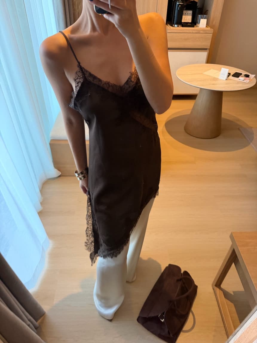 있음 선적 사이즈 업데이트 한국 chic 여름 ins 레이스 조각 섹시함 스택 가져 가라. 슬립 불규칙 치마 셔츠 상세 이미지 28