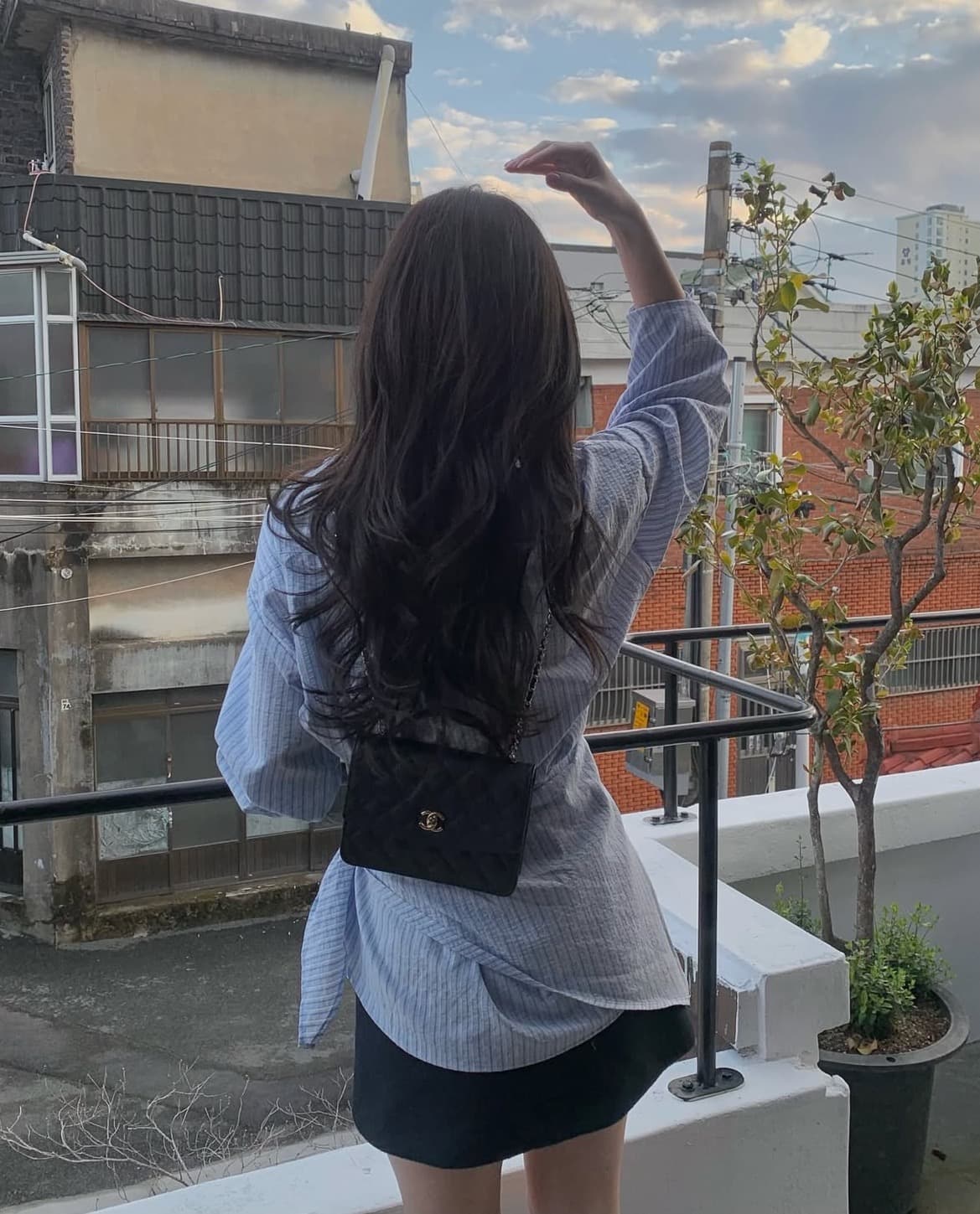 한국 chic 여름 새로운 ins 디자인 센스 품격 폴로 칼라 스트라이프 벨트 피 커튼 투피스 세트 셔츠 상세 이미지 7
