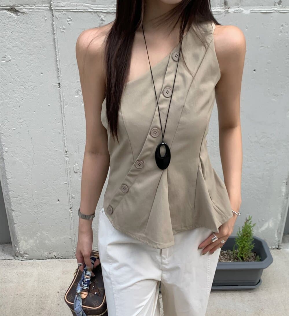 한국 chic 여름 새로운 ins 품격 디자인 센스 숄더백 짧은 조끼