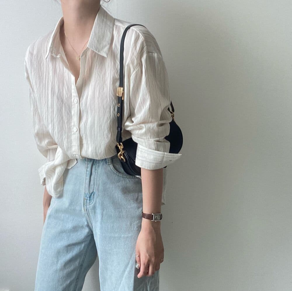 있음 선적 사이즈 업데이트 chic 새로운 미니멀리즘 긴팔 셔츠 품격 슬림해 보이는 셔츠 상세 이미지 18
