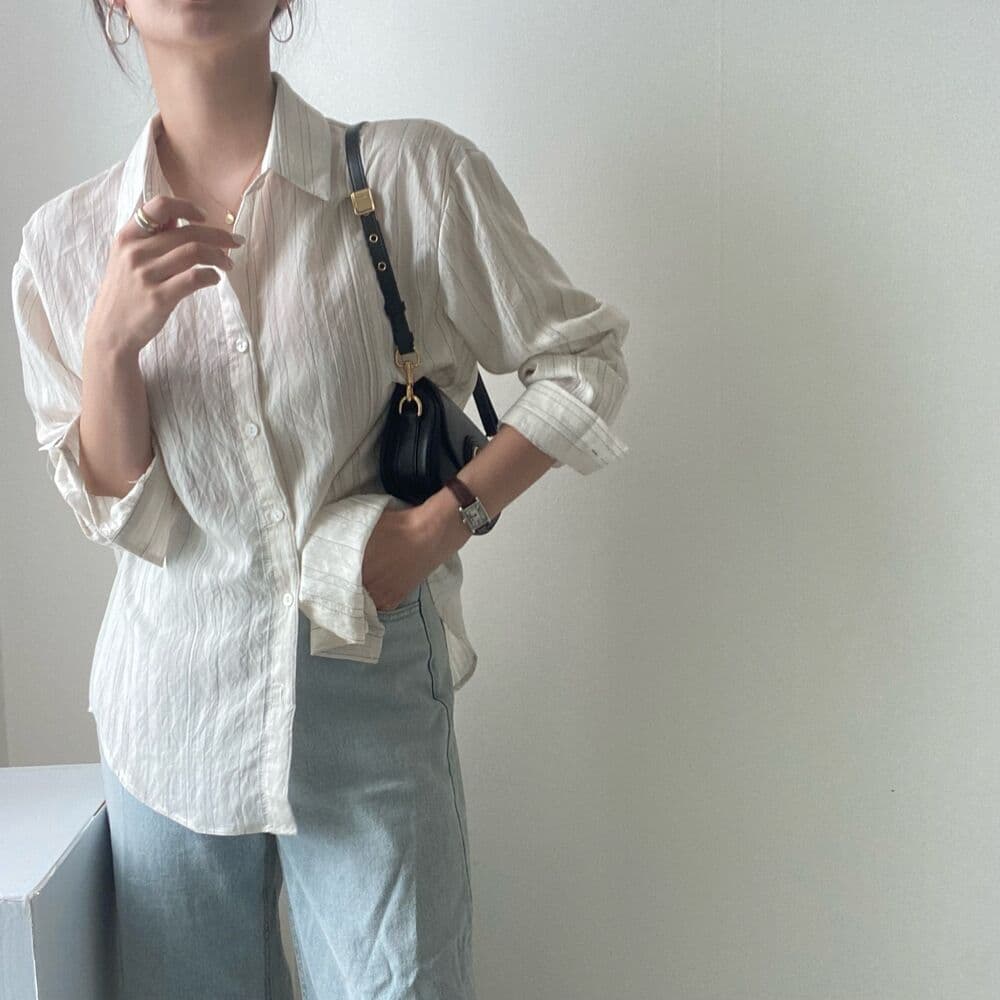 있음 선적 사이즈 업데이트 chic 새로운 미니멀리즘 긴팔 셔츠 품격 슬림해 보이는 셔츠 상세 이미지 45