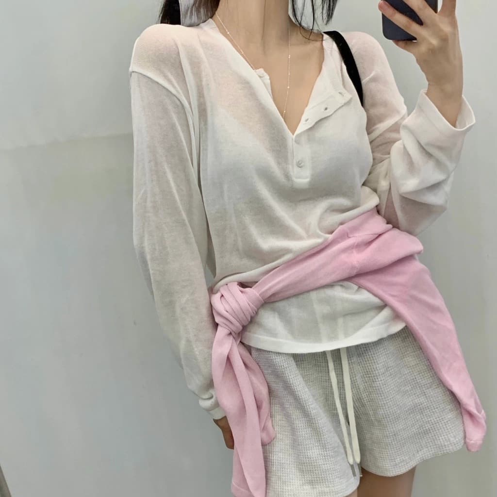 한국 chic 이른 가을 새로운 ins 단색 미니멀리즘 자외선 차단 느긋한 캐주얼 긴팔 니트 스웨터 이미지 5