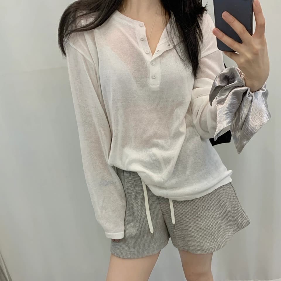 한국 chic 이른 가을 새로운 ins 단색 미니멀리즘 자외선 차단 느긋한 캐주얼 긴팔 니트 스웨터 이미지 3