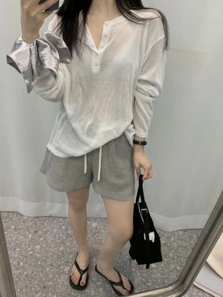 한국 chic 이른 가을 새로운 ins 단색 미니멀리즘 자외선 차단 느긋한 캐주얼 긴팔 니트 스웨터 상세 이미지 1
