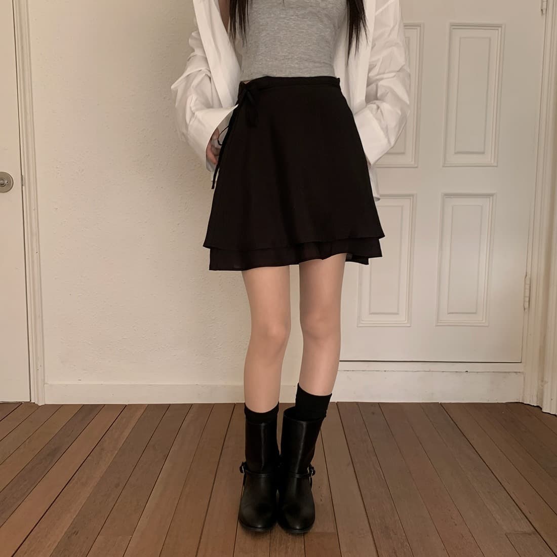 있음 선적 사이즈 업데이트 한국 chic 여름 새로운 프랑스식 달콤함 연령 감소 레이스업 다용도 반신 스커트 이미지 5