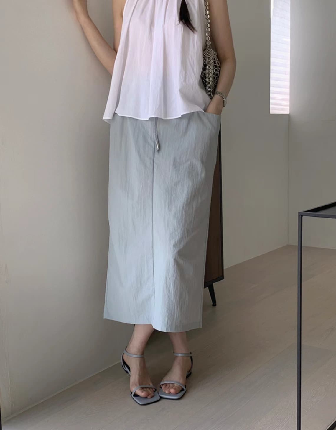 있음 선적 사이즈 업데이트 한국 chic 여름 프랑스식 뒤로 미니멀리즘 레이스업 셔츠 연령 감소 맨위 상세 이미지 5