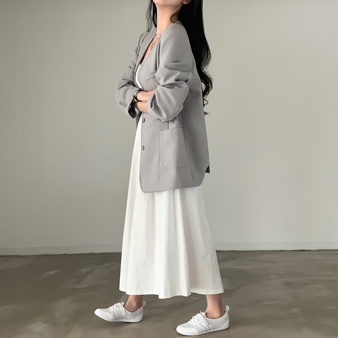 있음 선적 사이즈 업데이트 한국 chic 새로운 프랑스식 미니멀리즘 중간 길이 표지 십자가 A라인 스커트 반신 스커트 상세 이미지 8