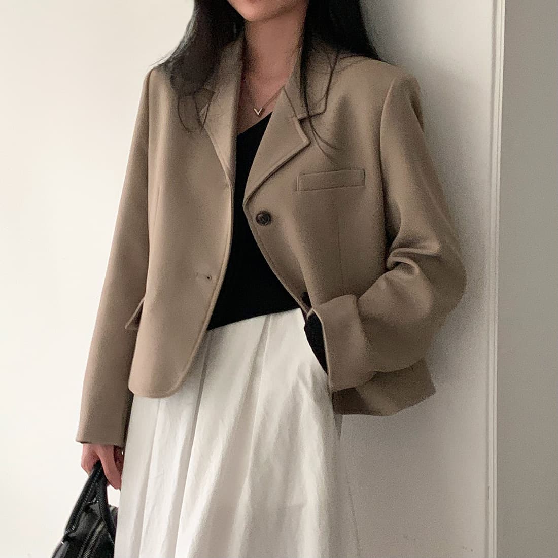 있음 선적 사이즈 업데이트 한국 chic 새로운 프랑스식 미니멀리즘 중간 길이 표지 십자가 A라인 스커트 반신 스커트 상세 이미지 26