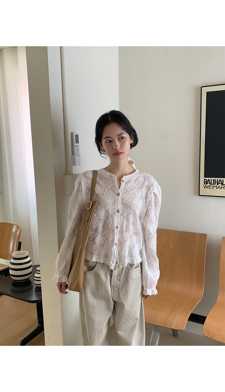 있음 선적 사이즈 업데이트 한국 chic 여름 새로운 프랑스식 레이스 라운드 넥 자수 꽃 문예 바람 셔츠 상세 이미지 6