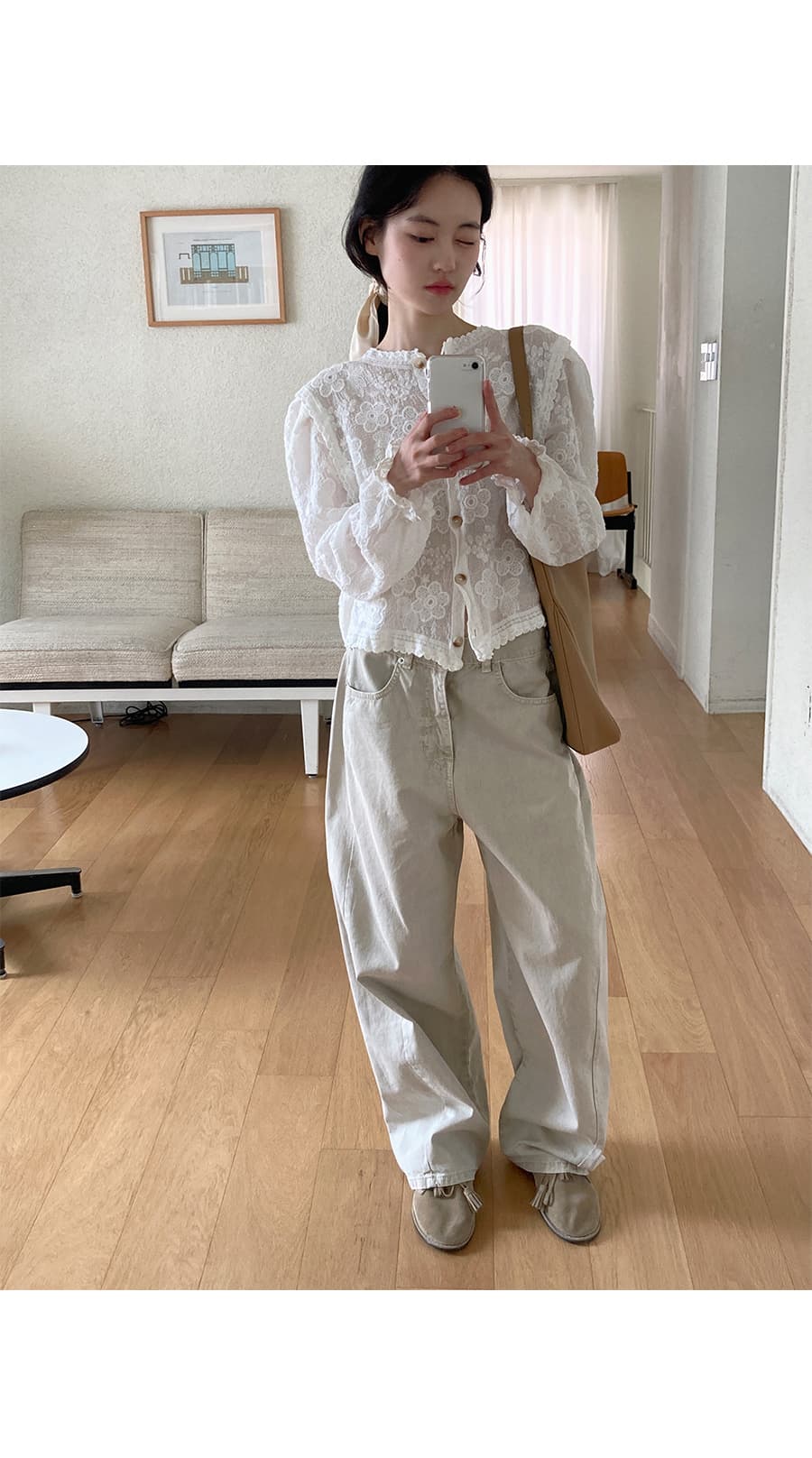 있음 선적 사이즈 업데이트 한국 chic 여름 새로운 프랑스식 레이스 라운드 넥 자수 꽃 문예 바람 셔츠 상세 이미지 11