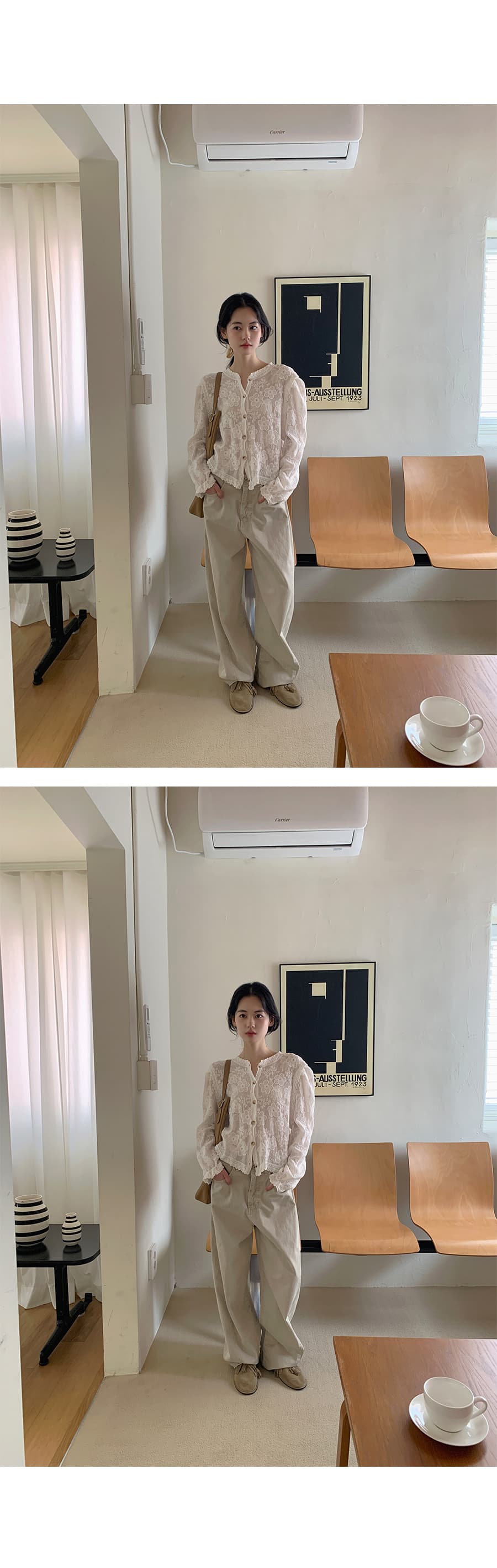있음 선적 사이즈 업데이트 한국 chic 여름 새로운 프랑스식 레이스 라운드 넥 자수 꽃 문예 바람 셔츠 상세 이미지 19