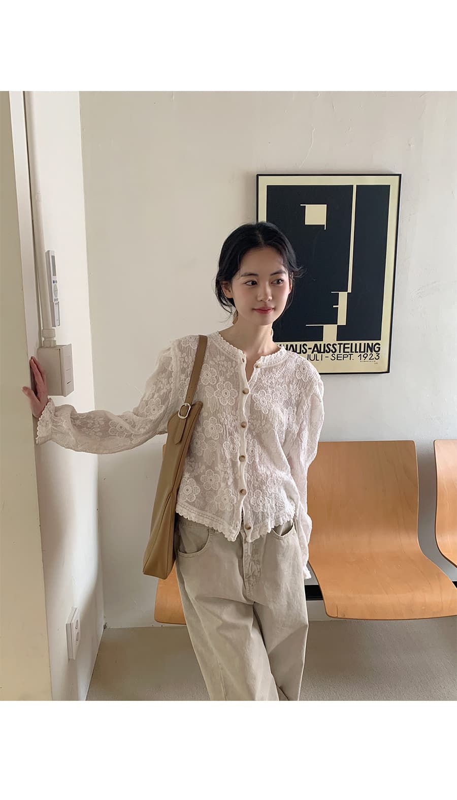 있음 선적 사이즈 업데이트 한국 chic 여름 새로운 프랑스식 레이스 라운드 넥 자수 꽃 문예 바람 셔츠 상세 이미지 21