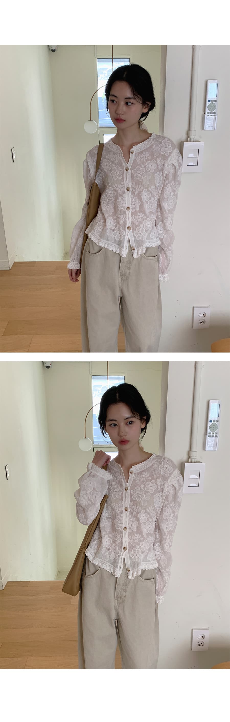 있음 선적 사이즈 업데이트 한국 chic 여름 새로운 프랑스식 레이스 라운드 넥 자수 꽃 문예 바람 셔츠 상세 이미지 22