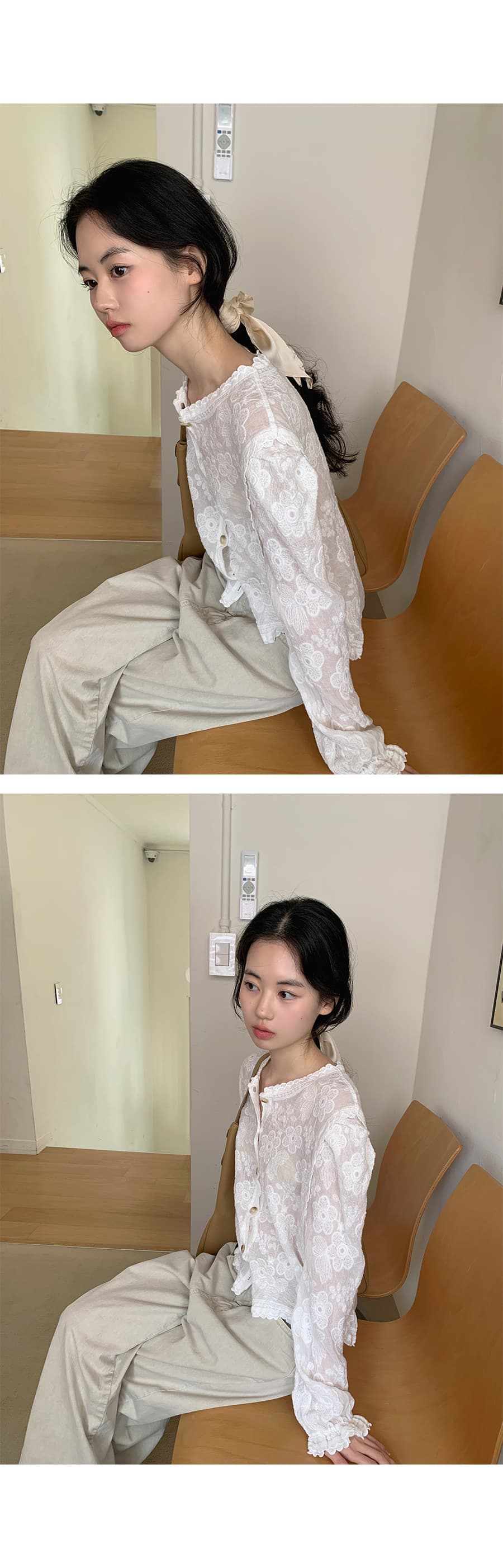 있음 선적 사이즈 업데이트 한국 chic 여름 새로운 프랑스식 레이스 라운드 넥 자수 꽃 문예 바람 셔츠 상세 이미지 30