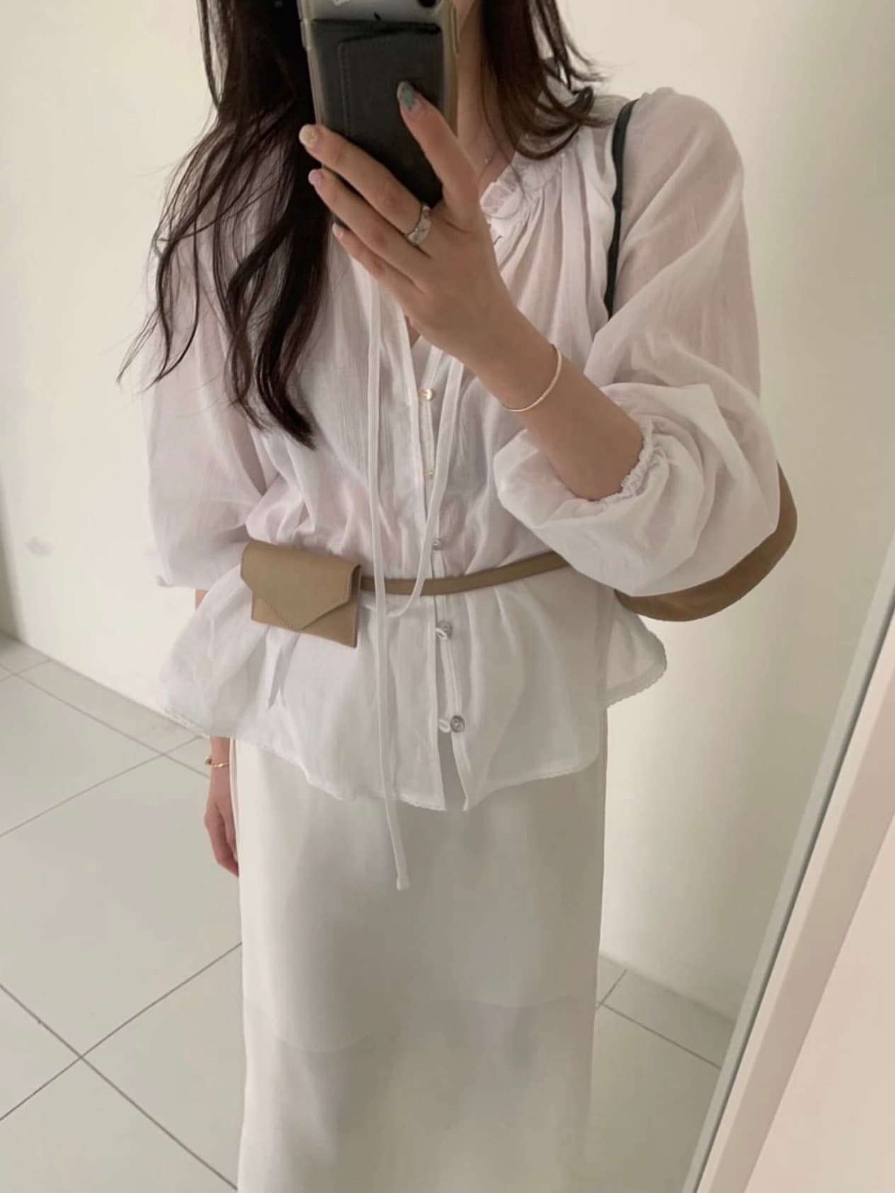 있음 선적 사이즈 업데이트 한국 chic 새로운 한 부서 얇은 스타일 레이스 칼라 리본 품격 다용도 셔츠 상세 이미지 11