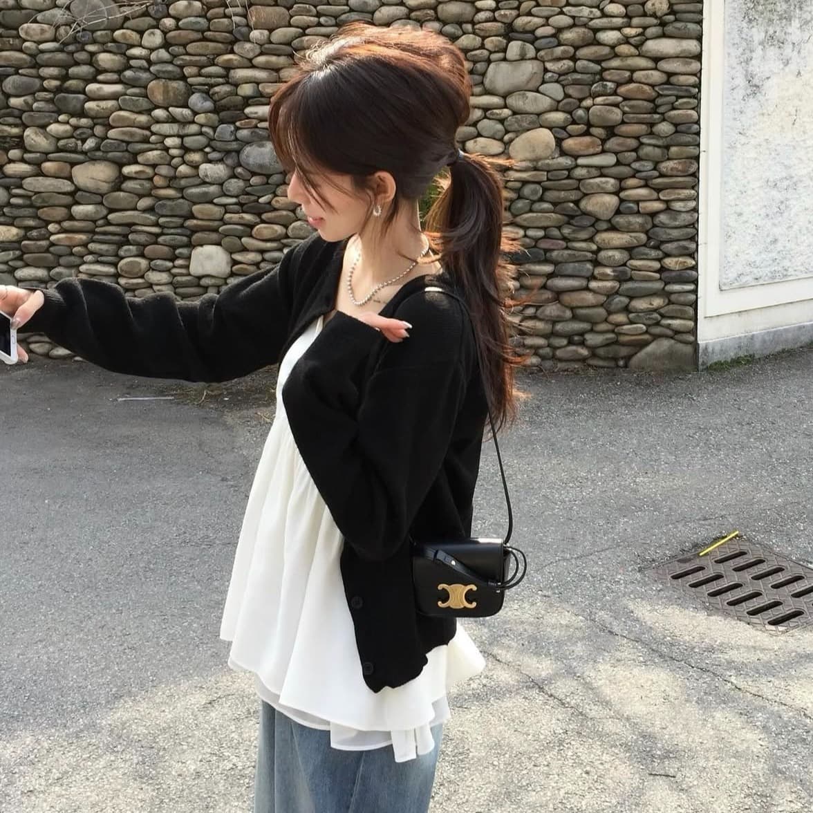 있음 선적 사이즈 업데이트 한국 chic 새로운 달콤함 다용도 이중층 치마 스타일 조끼 캐미솔 이미지 5
