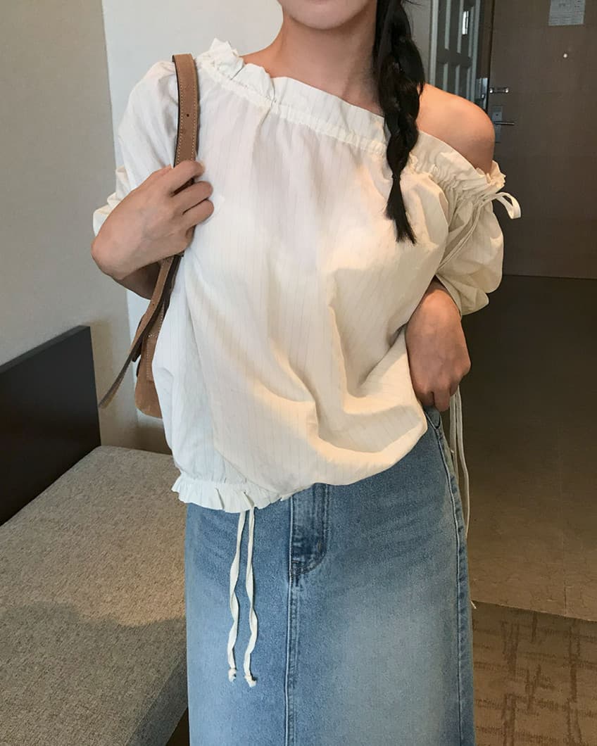 한국 chic 이른 가을 새로운 ins 오프숄더 경 사진 펌프 로프 느슨함 센스 슬림해 보이는 수직 기사 긴팔 셔츠 상세 이미지 17