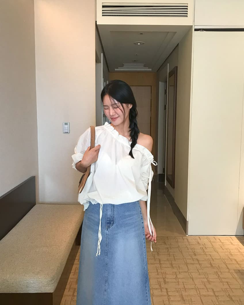 한국 chic 이른 가을 새로운 ins 오프숄더 경 사진 펌프 로프 느슨함 센스 슬림해 보이는 수직 기사 긴팔 셔츠 상세 이미지 18
