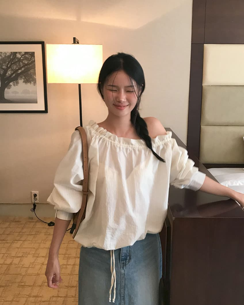 한국 chic 이른 가을 새로운 ins 오프숄더 경 사진 펌프 로프 느슨함 센스 슬림해 보이는 수직 기사 긴팔 셔츠 상세 이미지 21