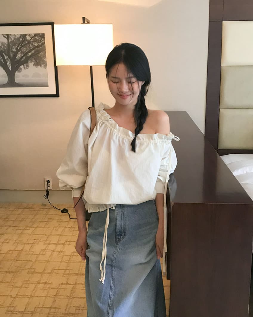 한국 chic 이른 가을 새로운 ins 오프숄더 경 사진 펌프 로프 느슨함 센스 슬림해 보이는 수직 기사 긴팔 셔츠 상세 이미지 24