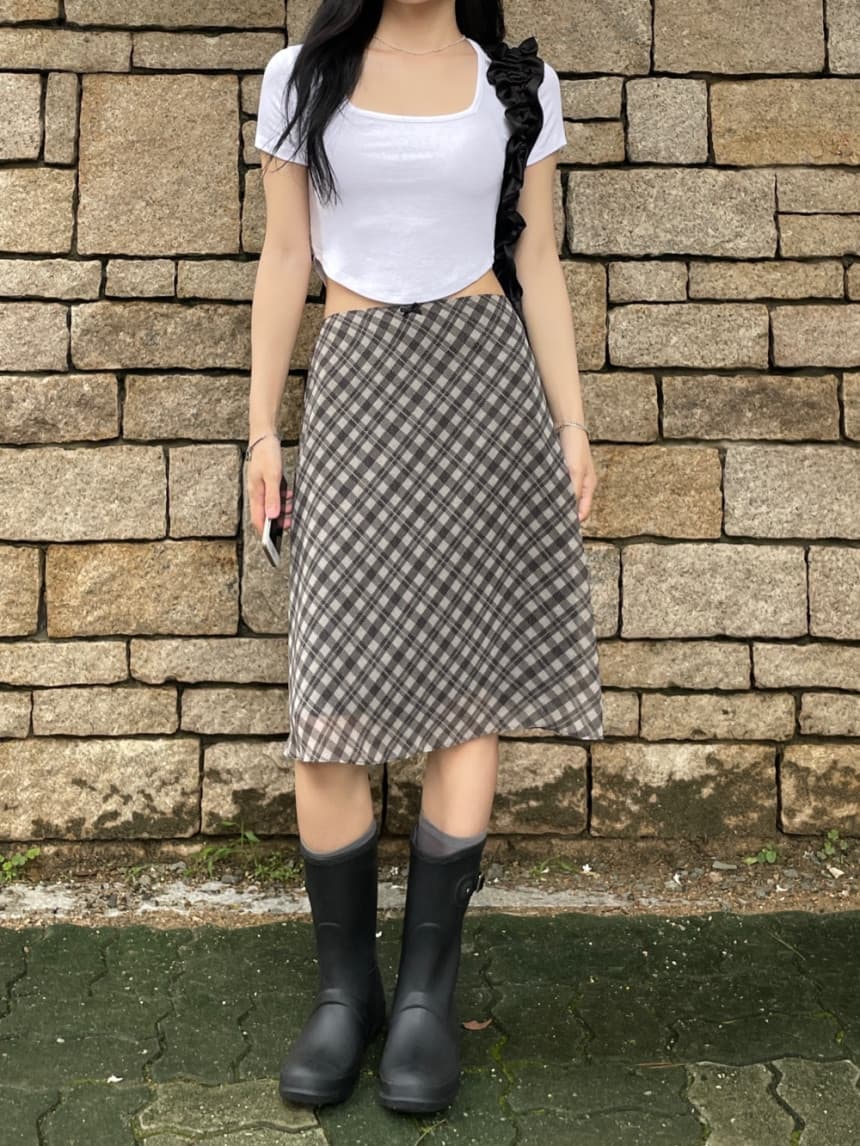 있음 선적 사이즈 업데이트 한국 chic 여름 새로운 프랑스식 레트로 체크무늬 반신 스커트 타이트 스커트 상세 이미지 1