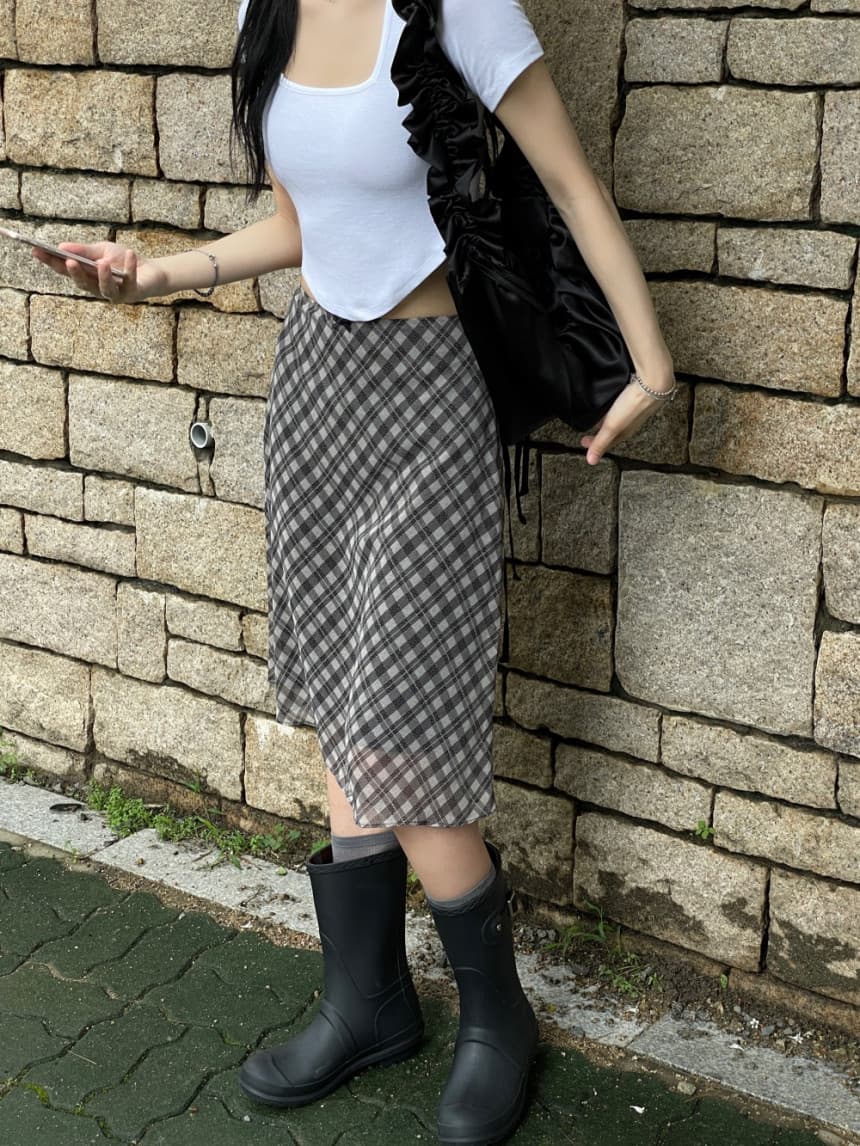 있음 선적 사이즈 업데이트 한국 chic 여름 새로운 프랑스식 레트로 체크무늬 반신 스커트 타이트 스커트 상세 이미지 13