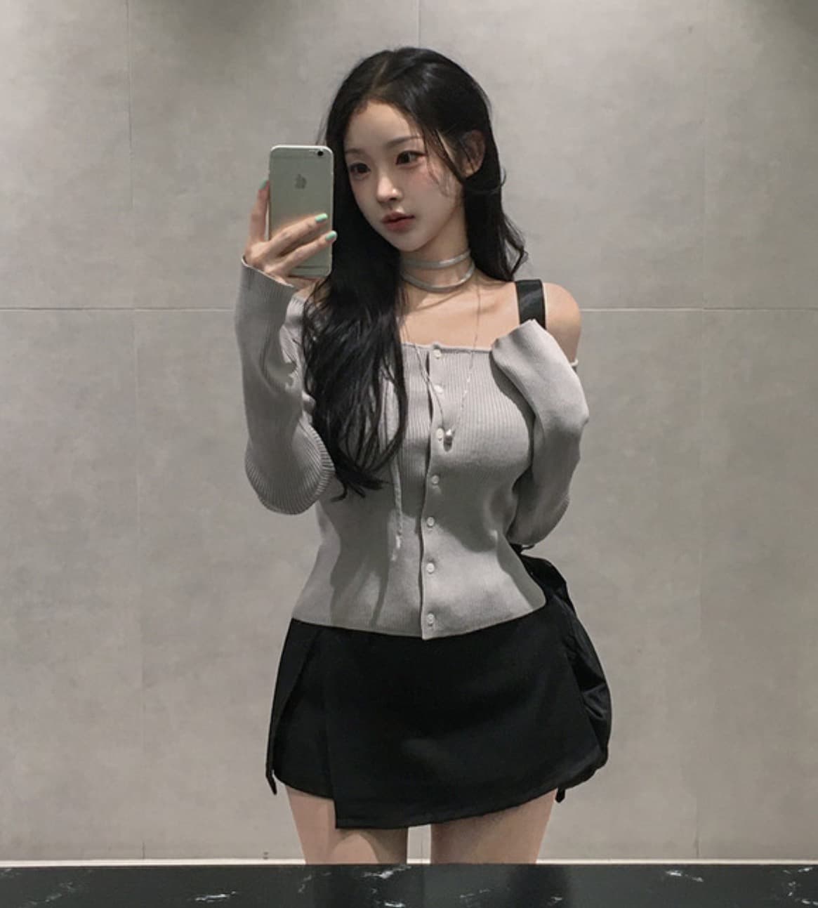 한국 chic 이른 가을 새로운 ins 오프숄더 섹시함 한 단어 행침 목 리본 슬림해 보이는 긴팔 니트 스웨터 상세 이미지 17