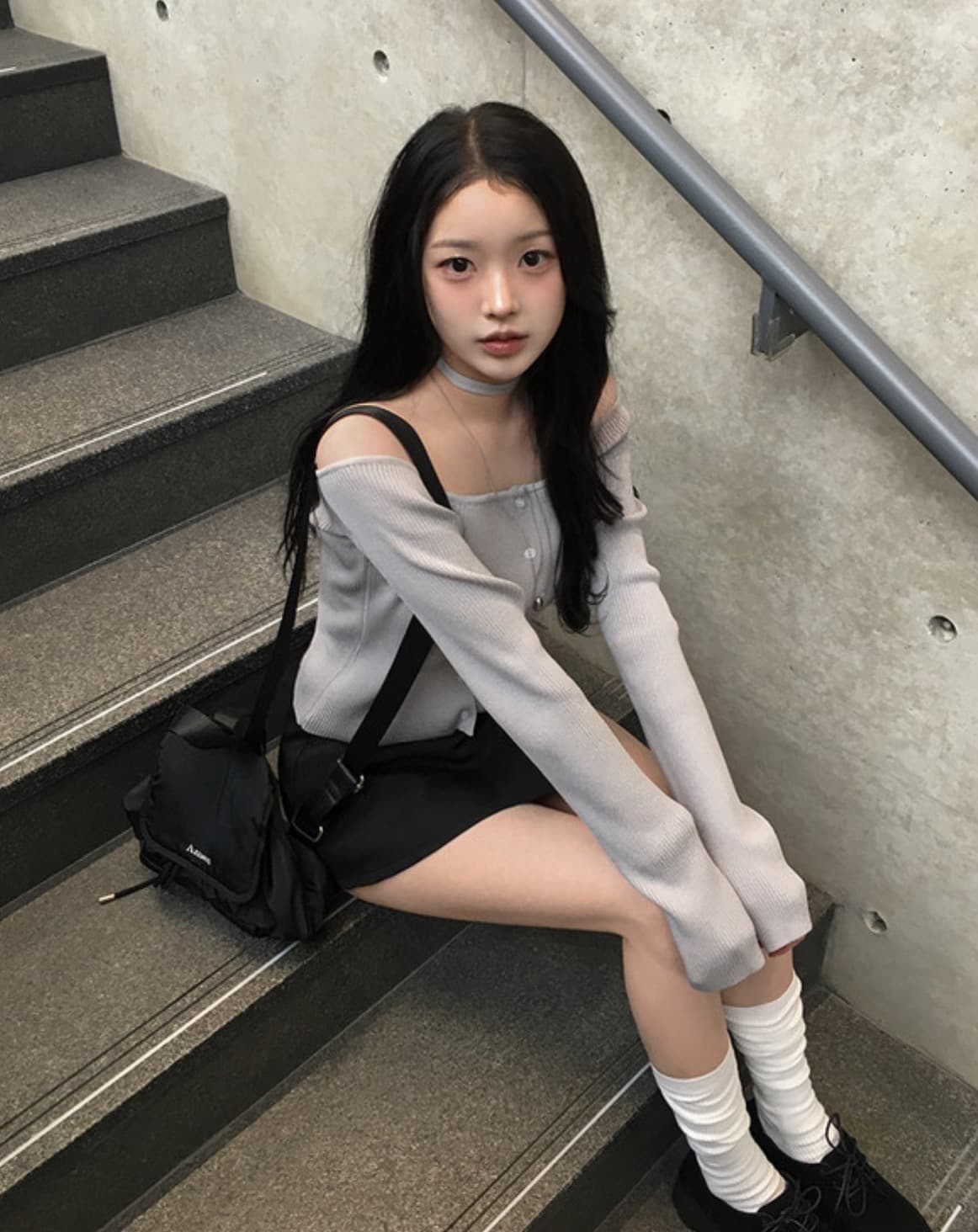 한국 chic 이른 가을 새로운 ins 오프숄더 섹시함 한 단어 행침 목 리본 슬림해 보이는 긴팔 니트 스웨터 상세 이미지 24