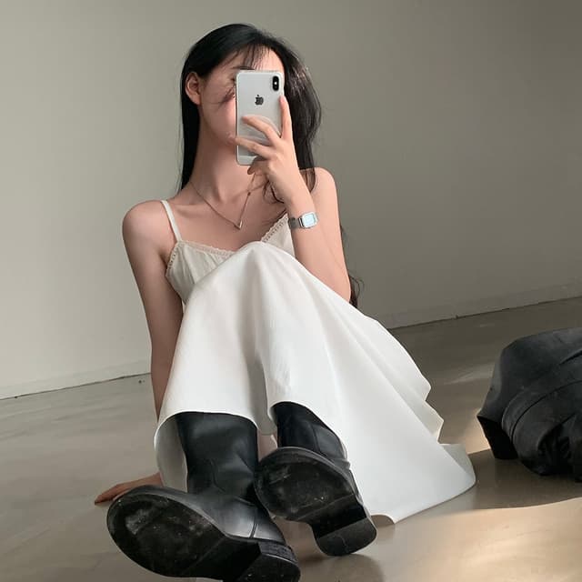 있음 선적 사이즈 업데이트 한국 chic 여름 새로운 V넥 슬립 드레스 여성 몸매 가꾸기 슬림해 보이는 인사이드 가져 가라. 롱 스커트 상세 이미지 53
