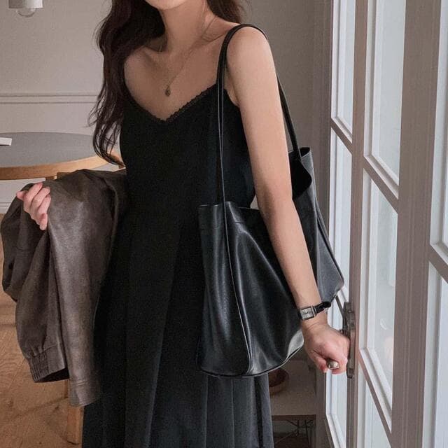 있음 선적 사이즈 업데이트 한국 chic 여름 새로운 V넥 슬립 드레스 여성 몸매 가꾸기 슬림해 보이는 인사이드 가져 가라. 롱 스커트 상세 이미지 75