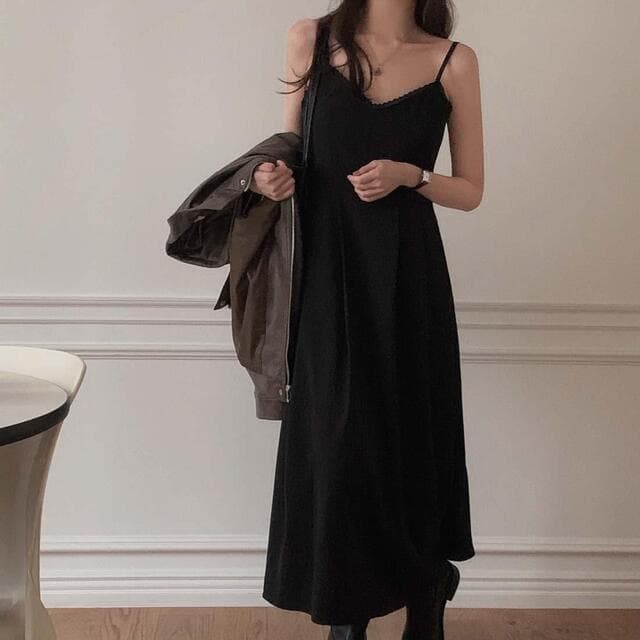 있음 선적 사이즈 업데이트 한국 chic 여름 새로운 V넥 슬립 드레스 여성 몸매 가꾸기 슬림해 보이는 인사이드 가져 가라. 롱 스커트 상세 이미지 94