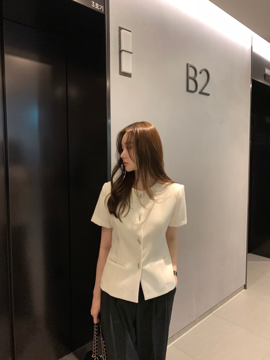 있음 선적 사이즈 업데이트 한국 chic 여름 새로운 프랑스식 작은 샤넬 스타일 라운드 넥 반팔 작은 외투 상세 이미지 5