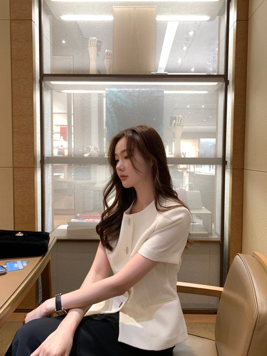 있음 선적 사이즈 업데이트 한국 chic 여름 새로운 프랑스식 작은 샤넬 스타일 라운드 넥 반팔 작은 외투 상세 이미지 13
