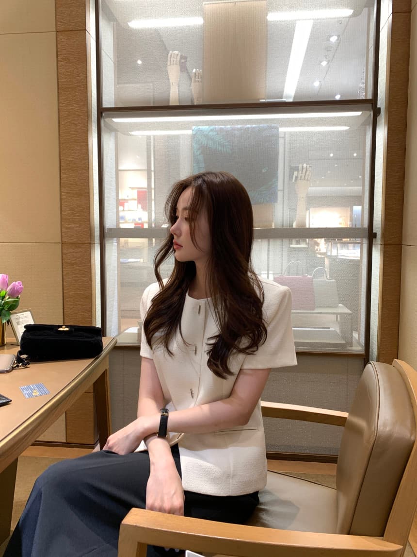 있음 선적 사이즈 업데이트 한국 chic 여름 새로운 프랑스식 작은 샤넬 스타일 라운드 넥 반팔 작은 외투 상세 이미지 19