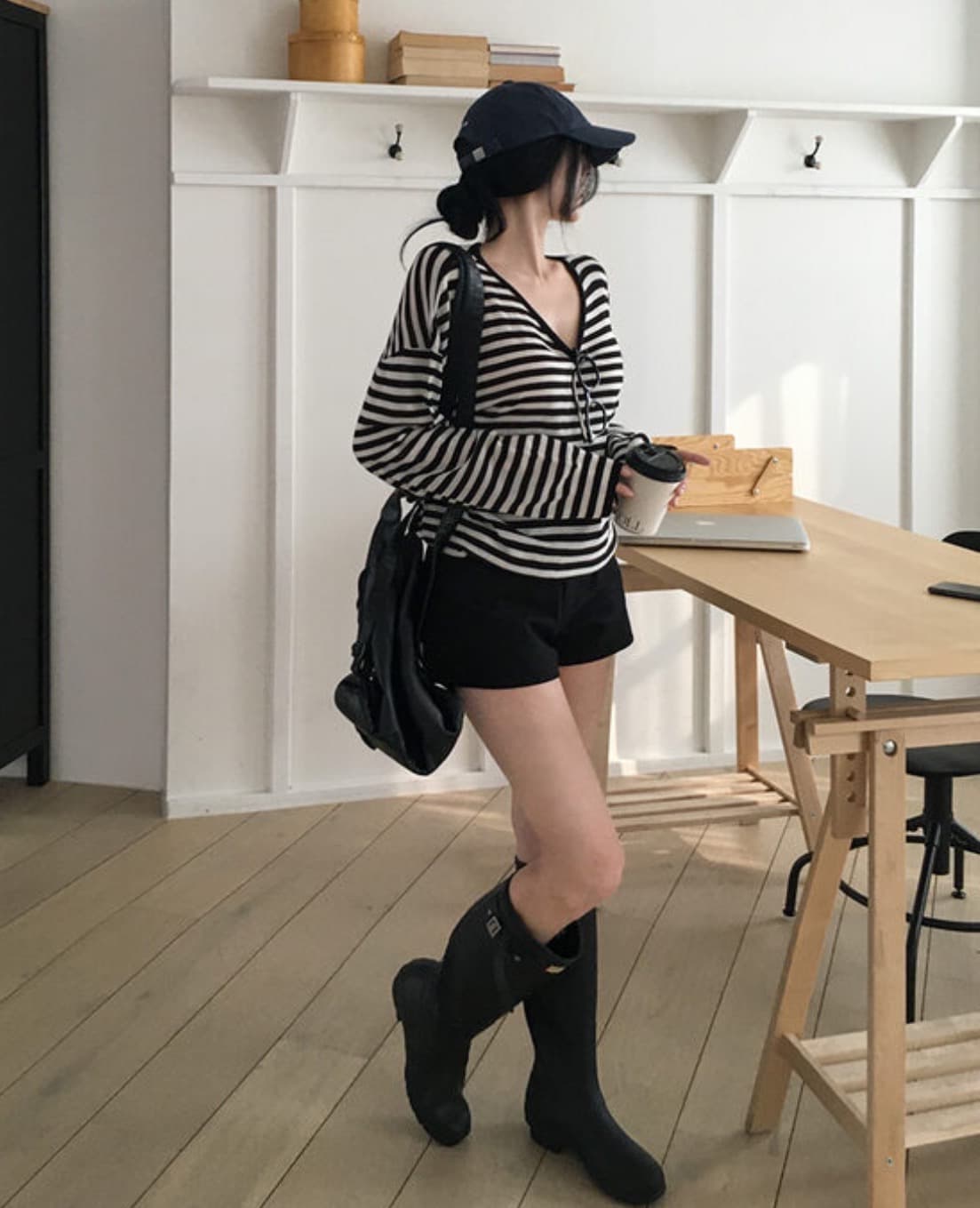 한국 chic 이른 가을 새로운 ins 빅 브이 넥 스트라이프 품격 느슨함 센스 긴팔 니트 스웨터 상세 이미지 5
