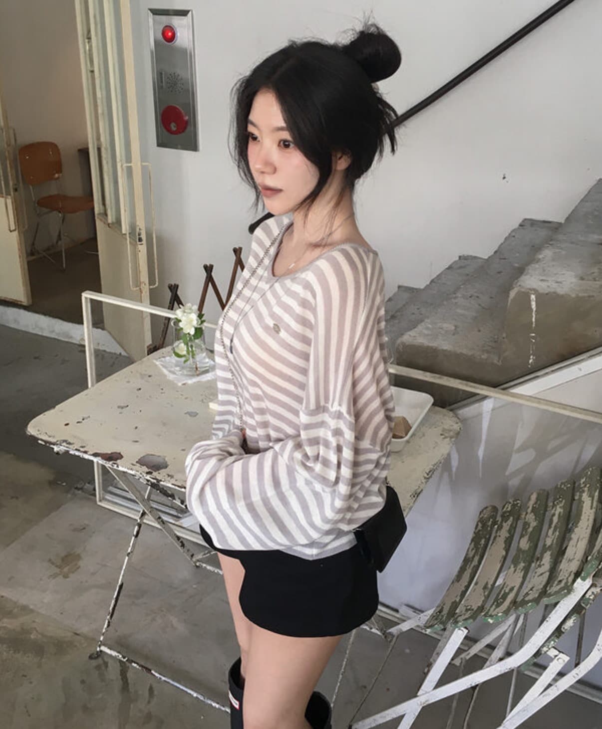 한국 chic 이른 가을 새로운 ins 빅 브이 넥 스트라이프 품격 느슨함 센스 긴팔 니트 스웨터 상세 이미지 21