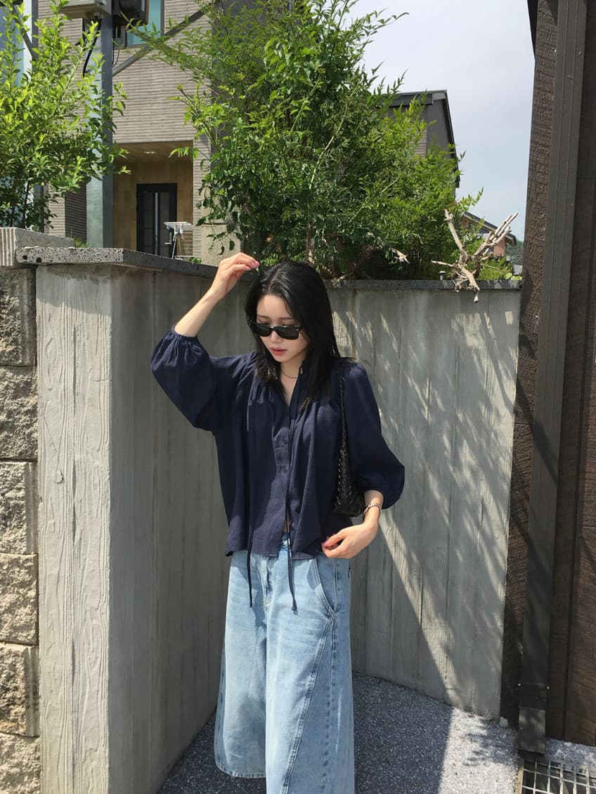 한국 chic 가을 새로운 ins 수직 곡물 리본 느긋한 루즈핏 긴팔 셔츠 상세 이미지 6