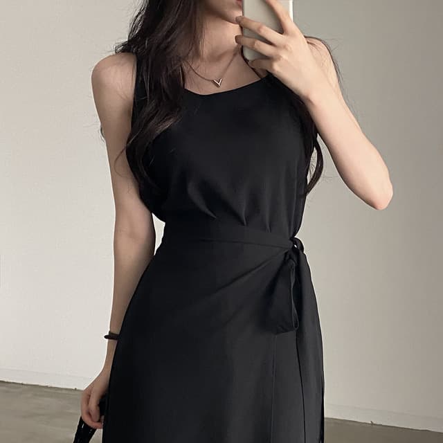 있음 선적 사이즈 업데이트 한국 chic 여름 새로운 품격 스트랩 민소매 롱 코트 점프 슈트 롱 스커트 상세 이미지 1