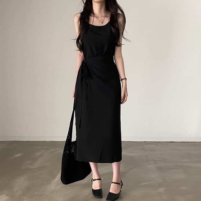 있음 선적 사이즈 업데이트 한국 chic 여름 새로운 품격 스트랩 민소매 롱 코트 점프 슈트 롱 스커트 상세 이미지 4