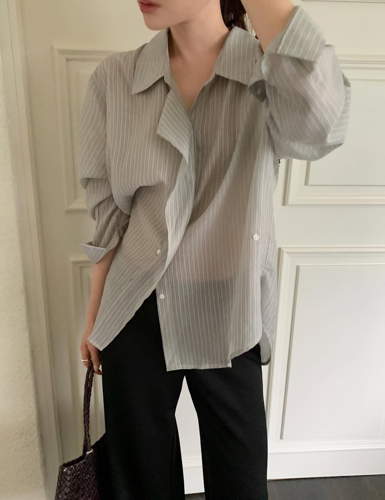 한국 chic 가을 새로운 ins 품격 디자인 센스 불규칙 측면 레이스업 긴팔 셔츠 상세 이미지 12