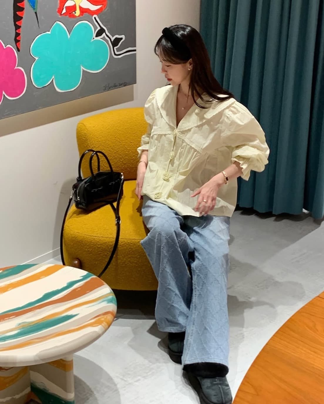 있음 선적 사이즈 업데이트 한국 chic 가을 새로운 한 부서 폴로 칼라 꽃 다용도 셔츠 상세 이미지 34