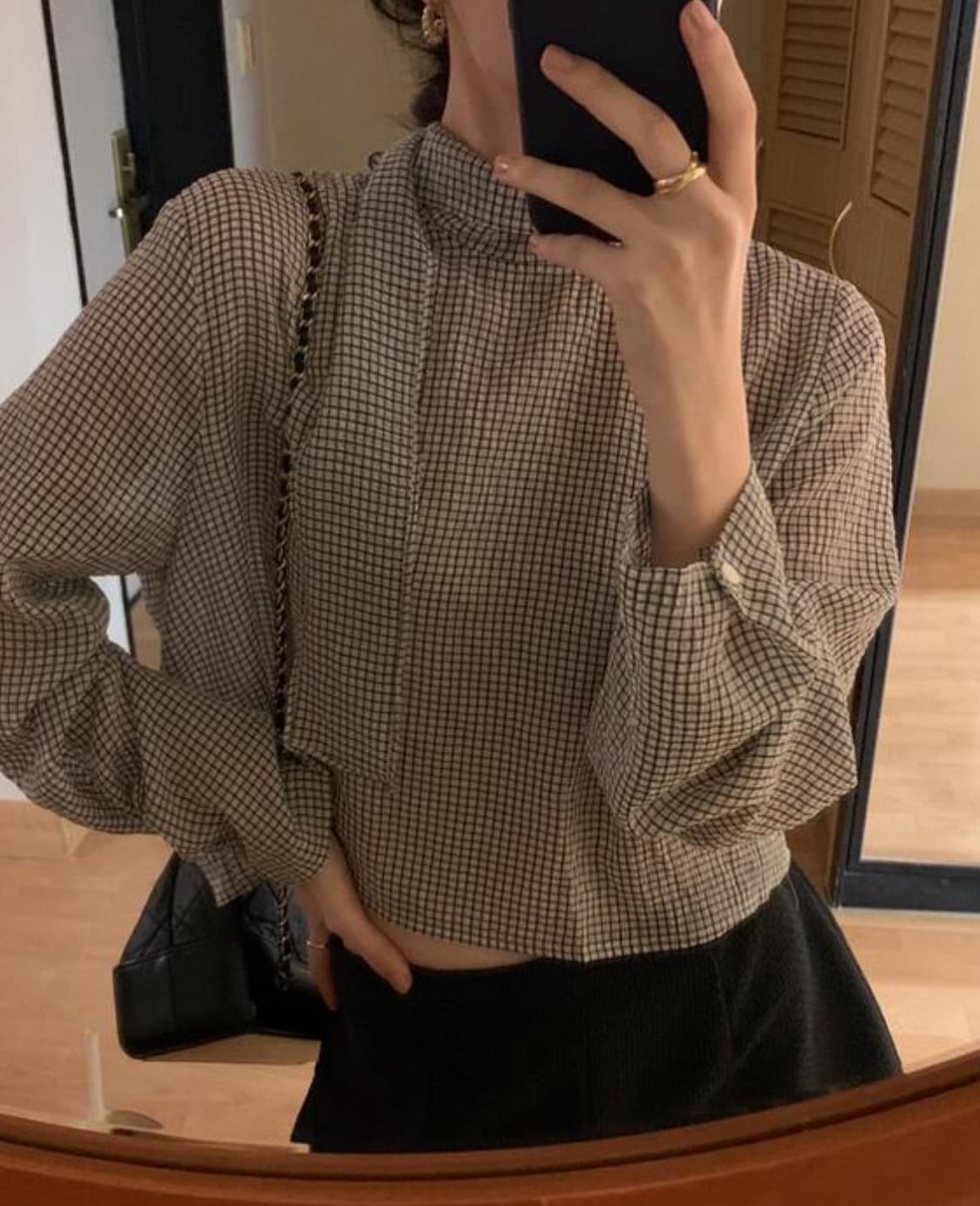한국 chic 가을 새로운 ins 스탠드 칼라 리본 레트로 다용도 긴팔 셔츠 상세 이미지 2